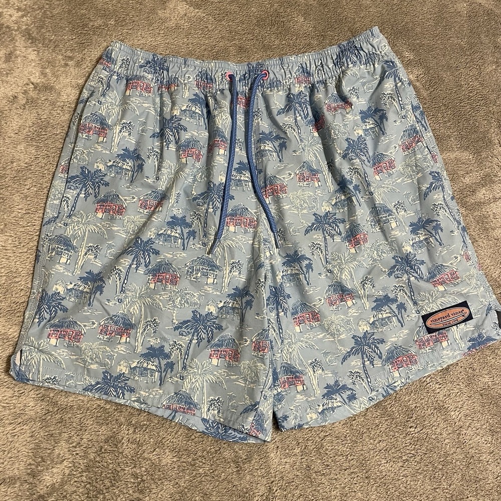 Vineyard Vines Beach Huts Chappy Swim Trunks Men's Medium Blue Pink 1M000012